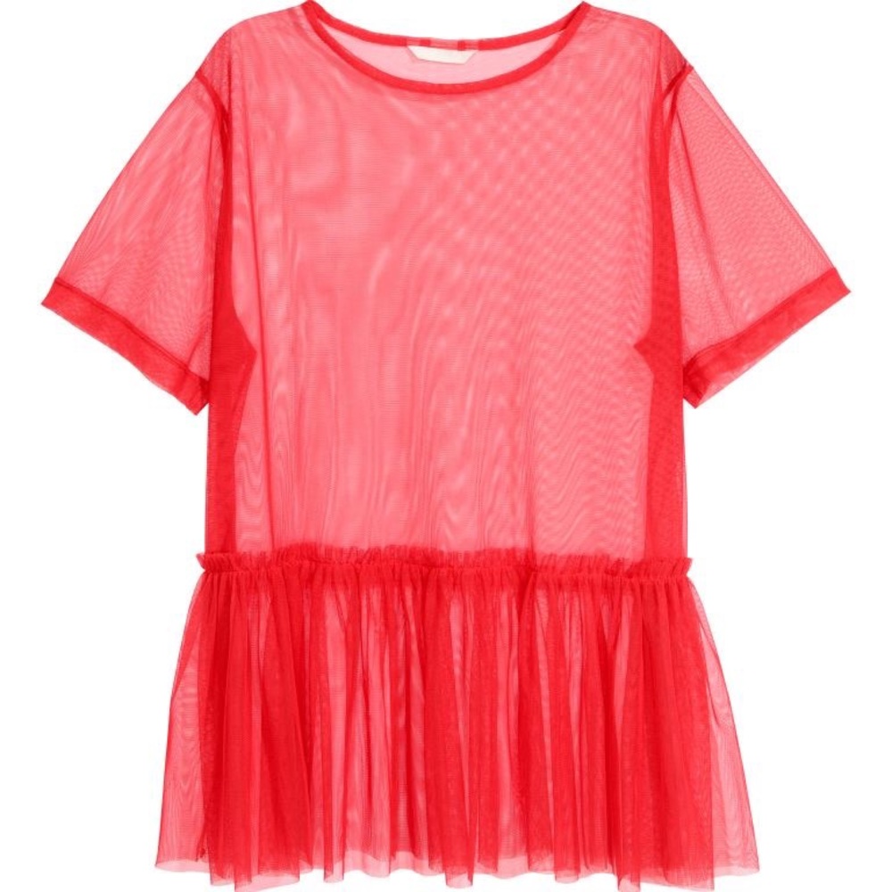H&M Red Sheer Mesh Peplum Top - US L